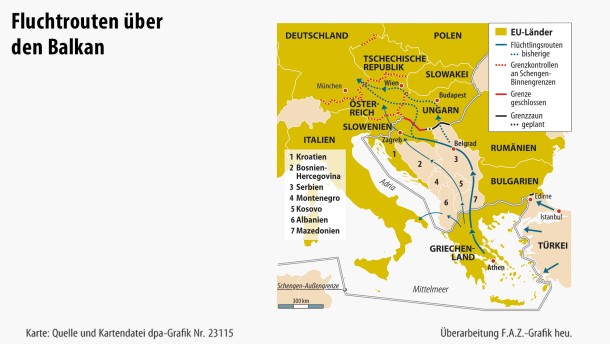 Infografik / Karte / fluchtrouten über den balkan