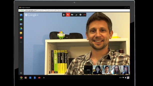 Google's Hangout: Whoever speaks, is large in the picture, here the variant of the Chromebook 34157111