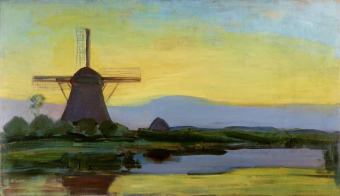 Der Weg zur Abstraktion war kein Kampf gegen Windmühlen. Diese Abendszene malte Mondrian um 1908. Der Weg zur Abstraktion war kein Kampf gegen Windmühlen. Diese Abendszene malte Mondrian um 1908.