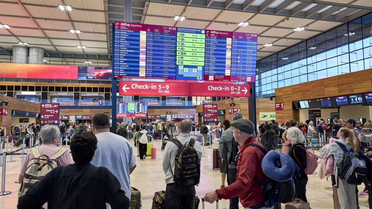 Cyberattacke und noch eine Abreisewelle: Am Montag war es auf dem Flughafen Berlin-Brandenburg wegen des Marathons am Wochenende besonders voll. - dpa