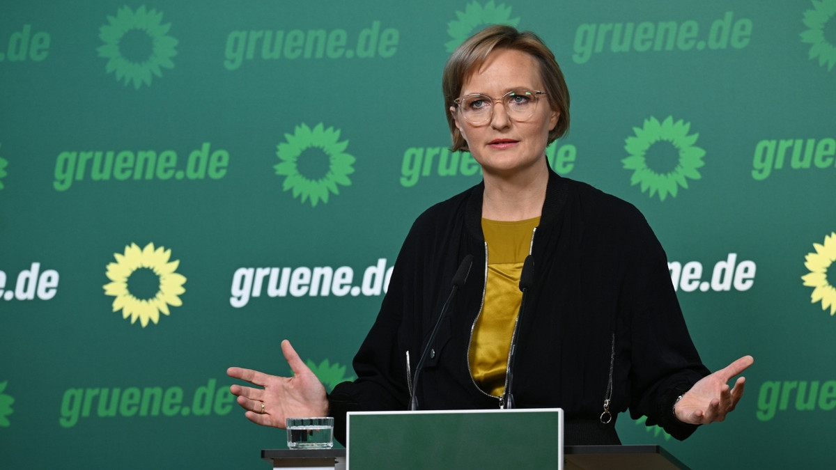 Franziska Brantner, Bundesvorsitzende von Bündnis90/Die Grünen, am 6. Oktober bei einer Pressekonferenz nach der Gremiensitzung der Grünen. - dpa