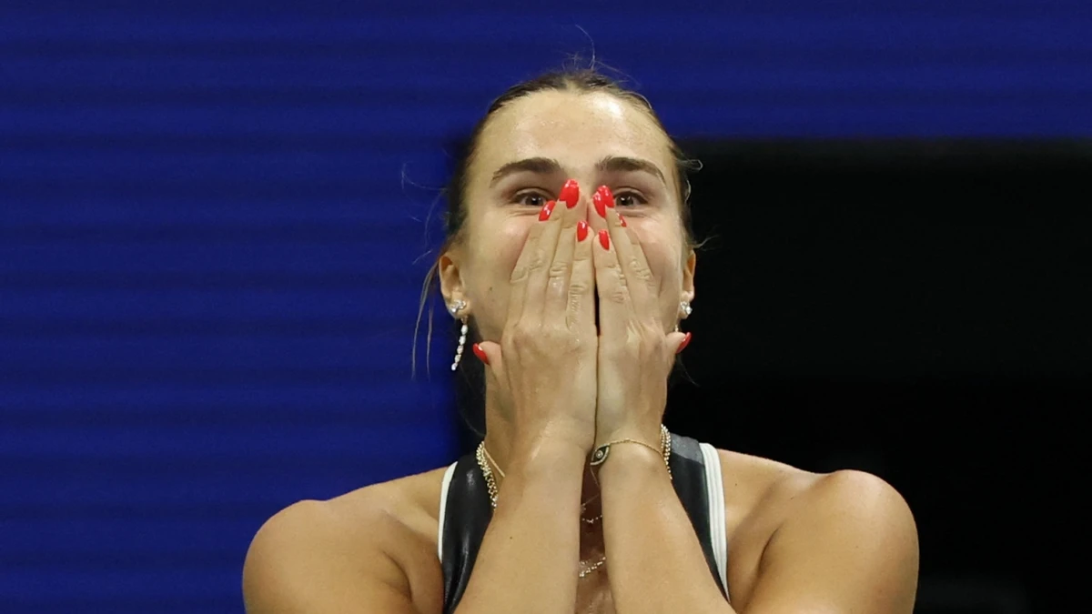 Aryna Sabalenka reagiert nach ihrem Sieg gegen Amanda Anisimova beim Finale der US Open in New York. - AFP
