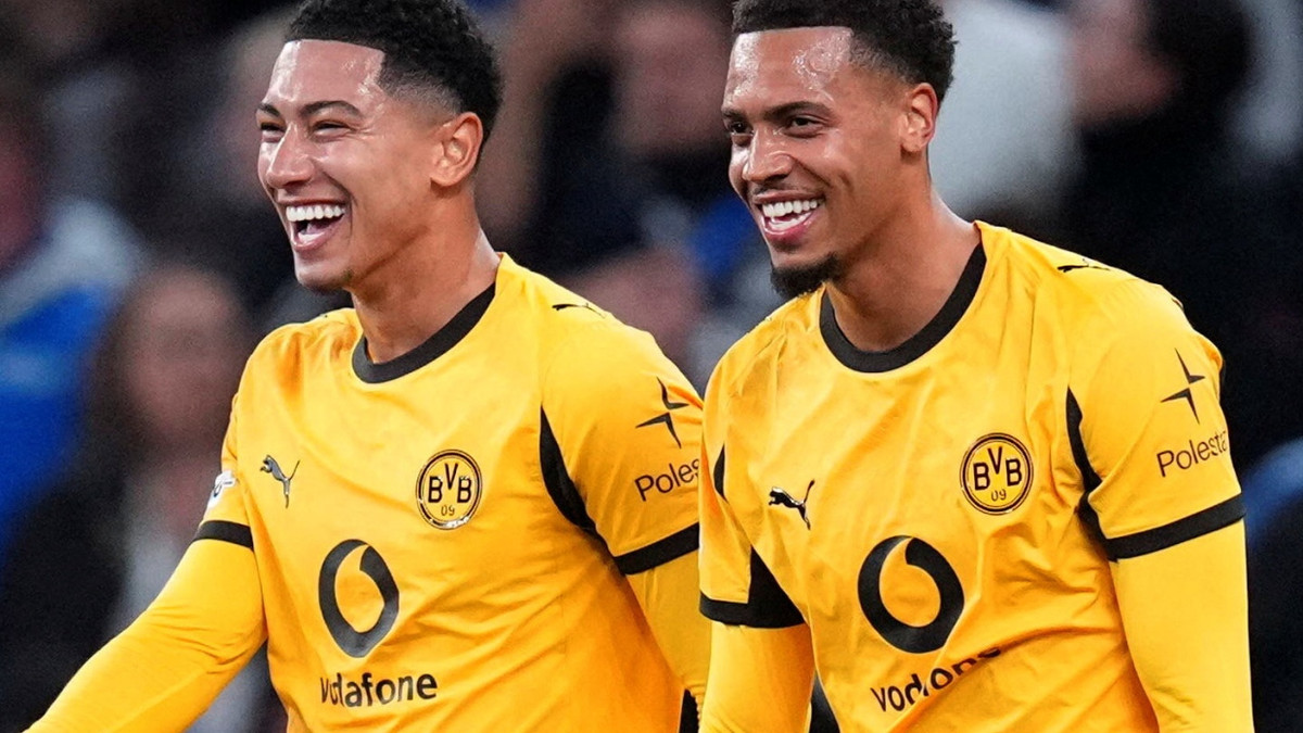 Die Dortmunder Jobe Bellingham (links) und Felix Nmecha hatten Spaß in Kopenhagen. - Reuters