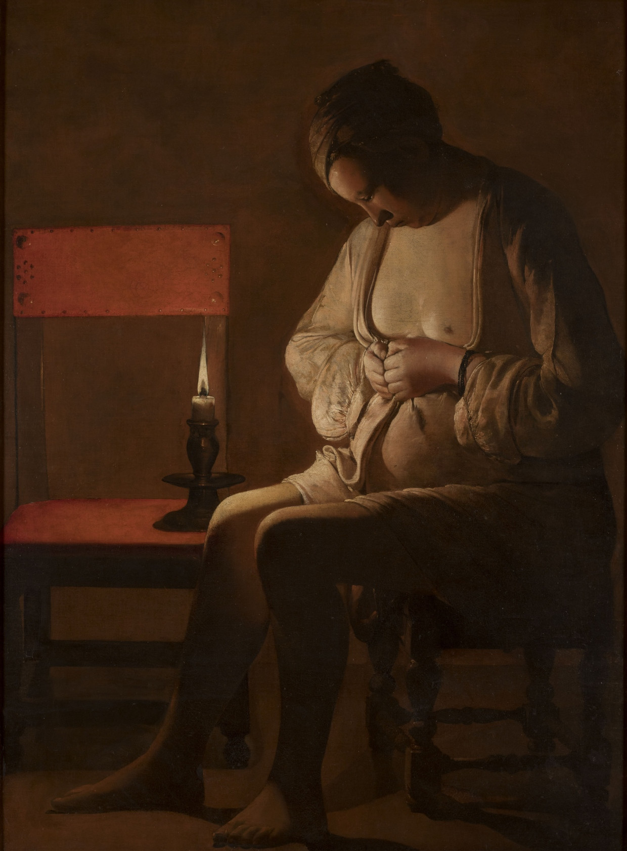 Hat hier Gerhard Richter für seine im Kerzenschein Lesende genau hingesehen? Georges de La Tours „La Femme à la puce“, um 1632 bis 1635