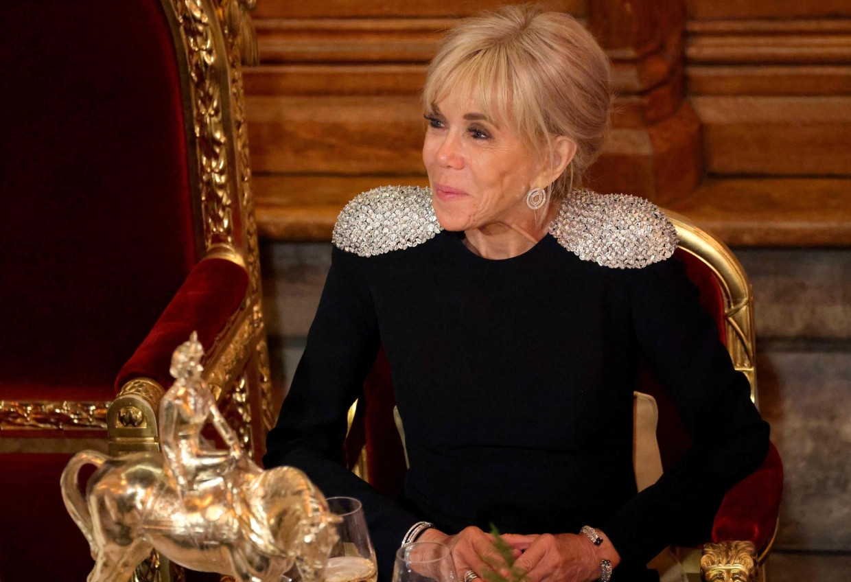 Brigitte Macron beim Staatsbankett in der Londoner Guildhall am 9. Juli 2025